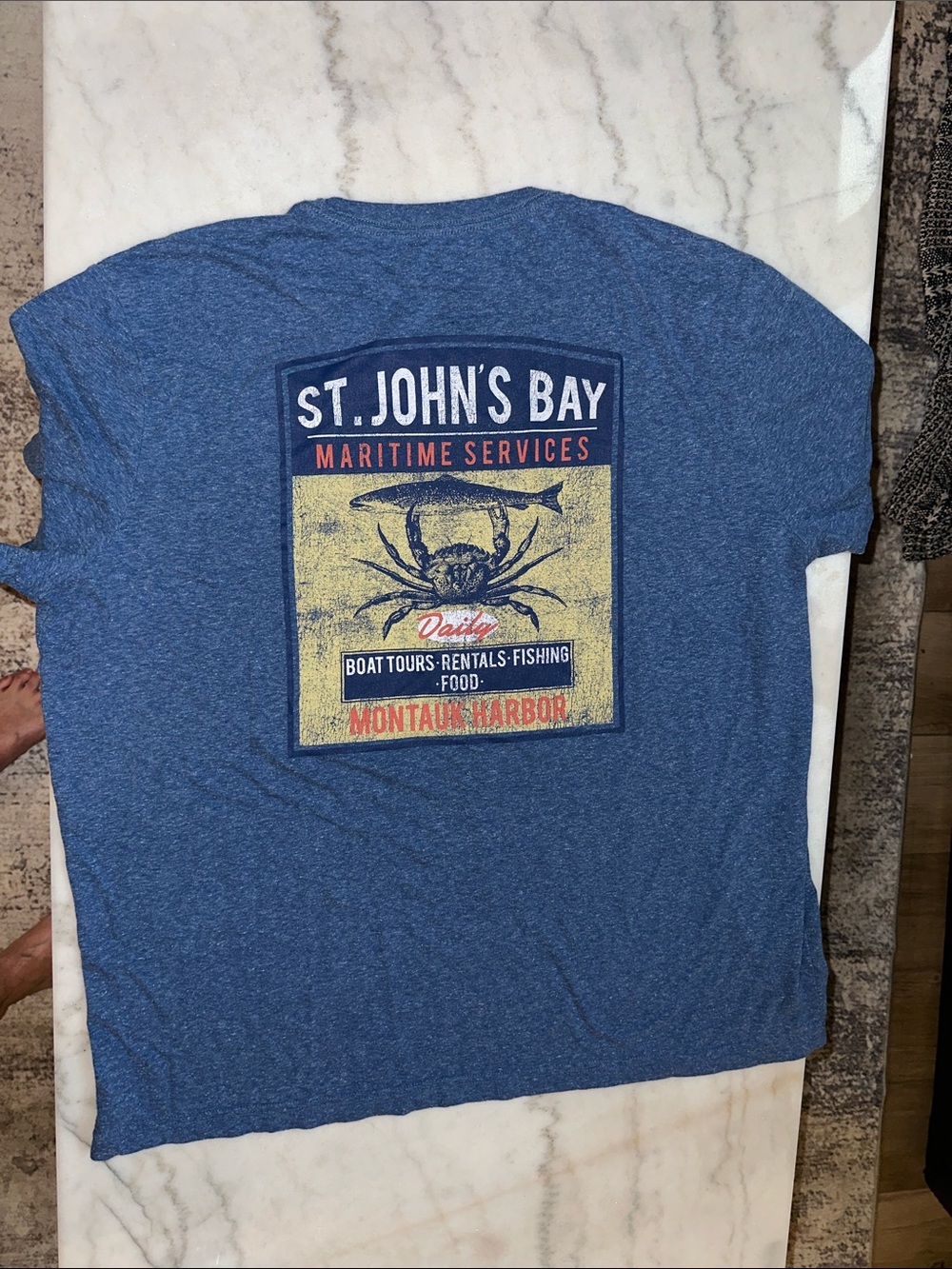 St. John's Bay Blue Heather 'Maritime Services' Graphic Crew Neck Tee
